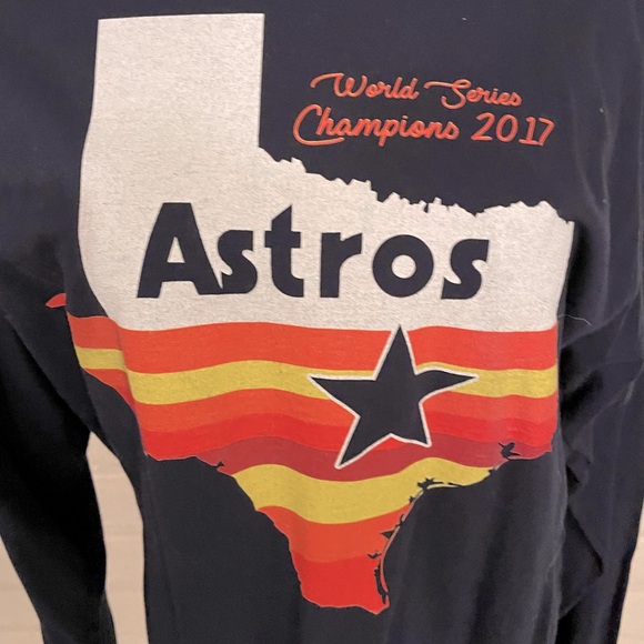 Navy Long Sleeved Crew Neck Houston Astros 2017 World Series T-shirt, sz L, NWOT - Picture 2 of 4